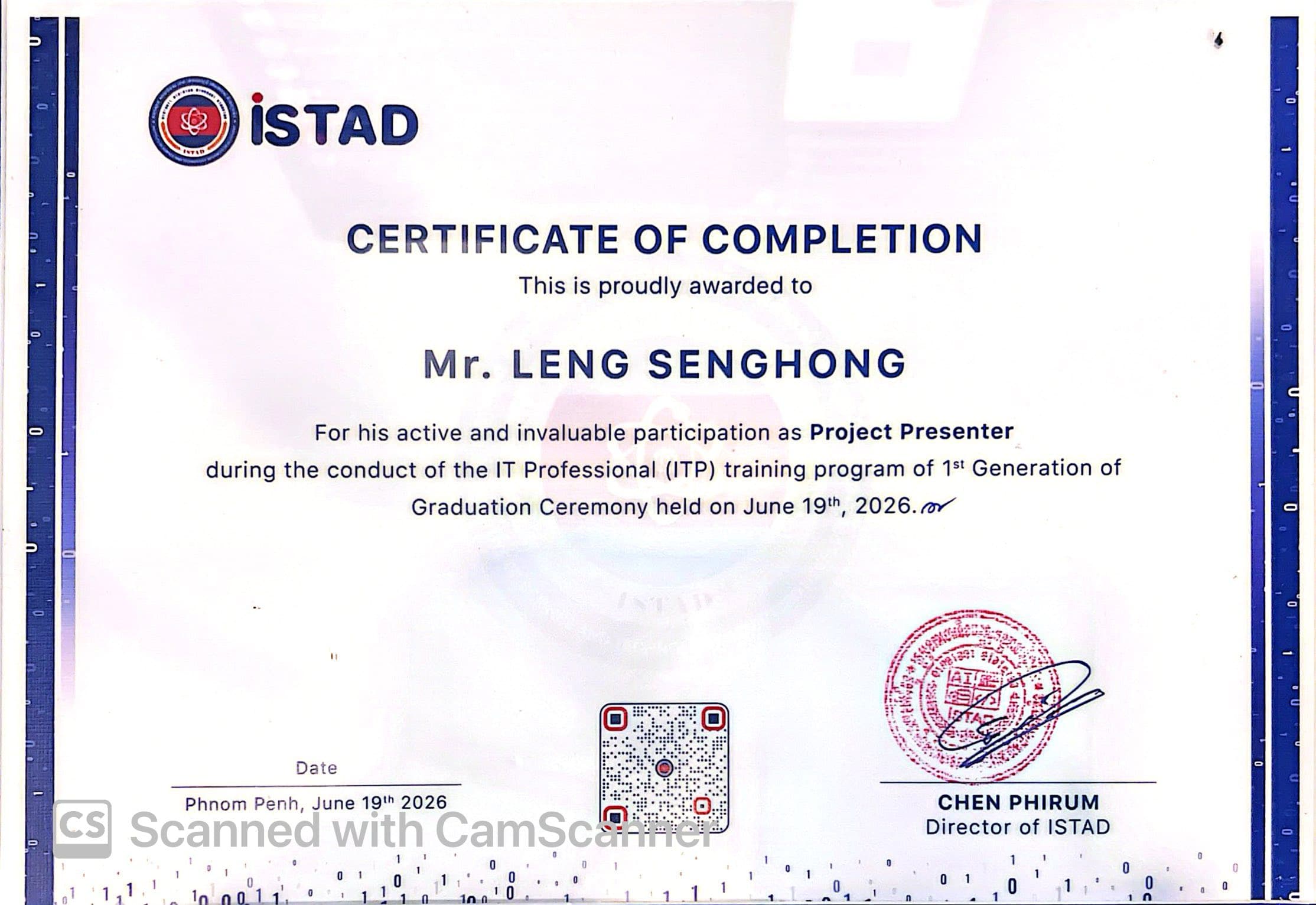 Project Presenter — ITP Graduation Ceremony certificate preview